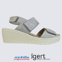 Sandales Mobils, sandales compensées femme en cuir gris clair