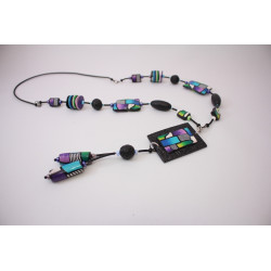 Collier en Polymère Valérie Sautoir Bleu-Vert-Violet S32