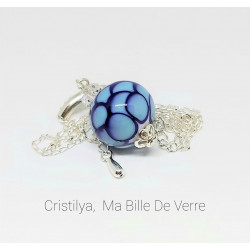 Collier "Dalia" - Perle de verre - Argent et Strass - Bleu hivernal