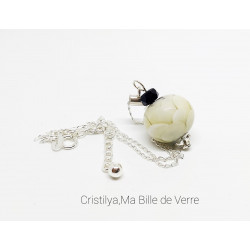 Collier "Dalia" - Perle de verre - Argent et Strass - Blanc et Beige