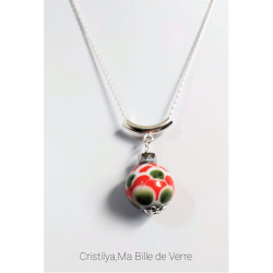 Collier "Dalia" - Perle de verre - Argent et Strass - Orange et vert