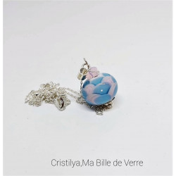 Collier "Dalia" - perle de verre - argent et Strass - Bleu Rose