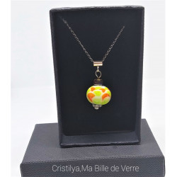Collier "Dalia" - perle de verre - argent et Strass - Vert et orange