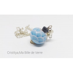 Collier "Dalia" - perle de verre - argent et Strass - Bleu gris