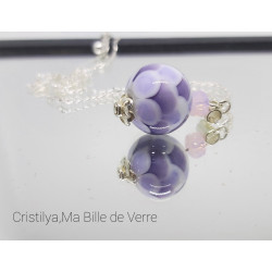 Collier "Dalia" - perle de verre - argent et Strass - Mauve