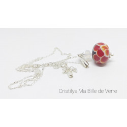 Collier "Dalia" - perle de verre - argent et Strass - Rouge Orange Noir