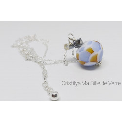 Collier "Dalia" - perle de verre - argent et Strass - Bleu Orange et Blanc