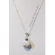 Collier "Dalia" - perle de verre - argent et Strass - Bleu Orange et BlancVert