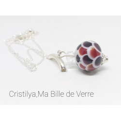 Collier "Dalia" - perle de verre - argent et Strass - Violet rouge et blanc