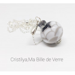 Collier "Dalia" - perle de verre - argent et Strass - Gris Blanc