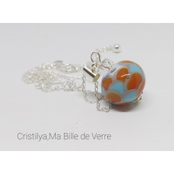 Collier "Dalia" - perle de verre - argent et Strass - Turuoise Orange