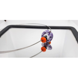 Ras du cou - Acier Rhodié - perle de verre fait-main - violet orange
