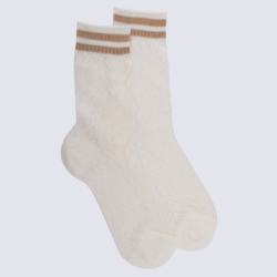 Chaussettes Doré Doré, chaussettes ajourées et rayées femme en coton blanc/beige