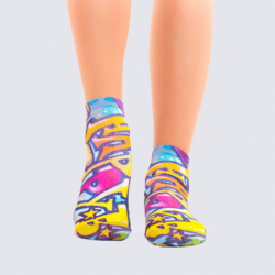 Chaussettes Wigglesteps, chaussettes été motif graffiti femme multicolore