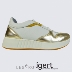 Baskets Legero, baskets tendances femme en cuir blanc et jaune